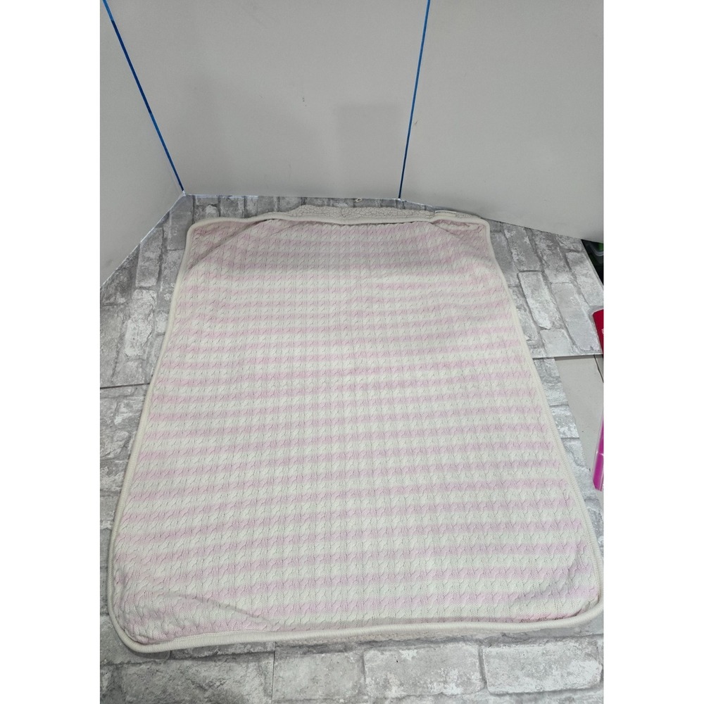 Pottery Barn Kids Baby Cotton Blanket Pink 35" x 29" Brushed Girls Pink Cream